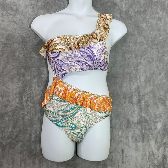 Unbranded Other - One-Shoulder Cut-Out One-Piece Swimsuit women’s size  Large paisley multicolors
